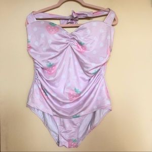 Strawberry and polka dot halter swimsuit
